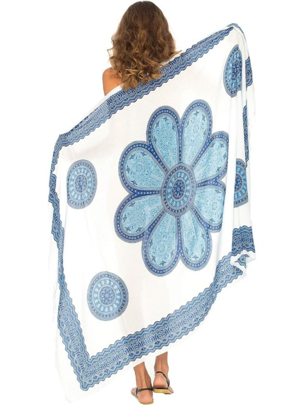 Floral Beach Swimsuit Cover-Up Sarong Wrap with Coconut Clip for Summer Fun